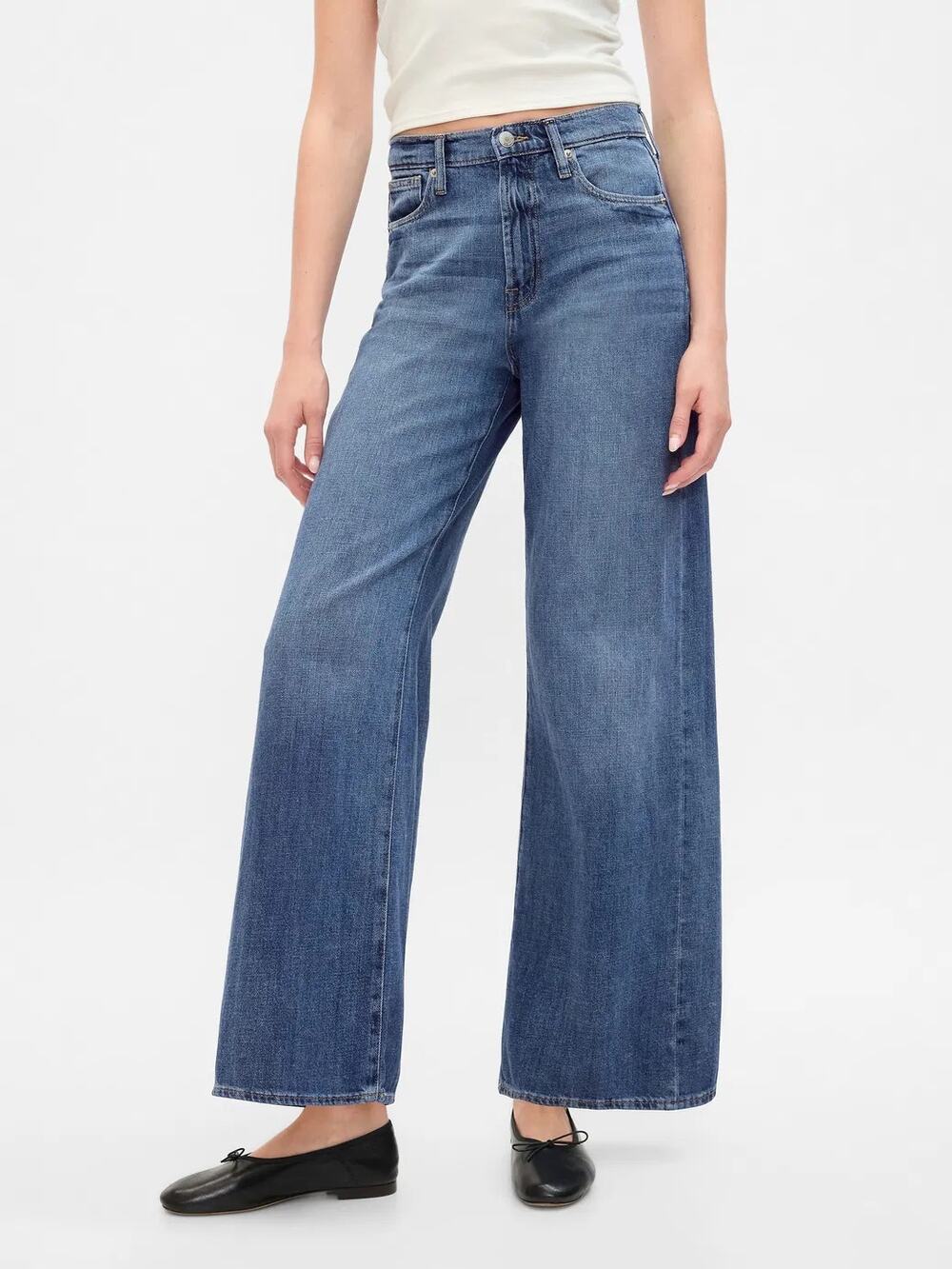 NWT GAP Denim High Waisted Wide-Leg Jean Trousers Blue Women's Size 18 / 34R